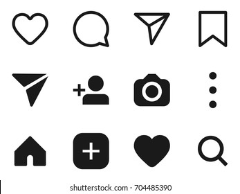 Set of social network icons. Photo app internet vector illustration. Line and solid monocolor icons on white background.