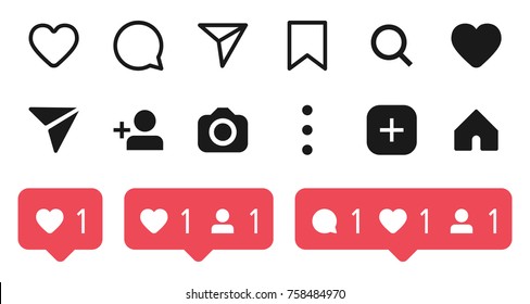 Set of social network icons. Photo app internet vector illustration. Line and solid monocolor icons on white background.