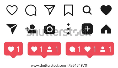 Set of social network icons. Photo app internet vector illustration. Line and solid monocolor icons on white background.