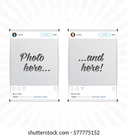 Set of social network photo frame isolated on light background. Inspired by instagram. Modern design frame for Photo with shadow. Decorative template framework. Insert your picture. Vector