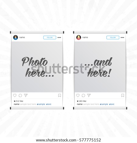 Set of social network photo frame isolated on light background. Inspired by instagram. Modern design frame for Photo with shadow. Decorative template framework. Insert your picture. Vector