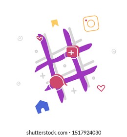 set of social network symbols hand-drawn. Great hashtag and around likes.