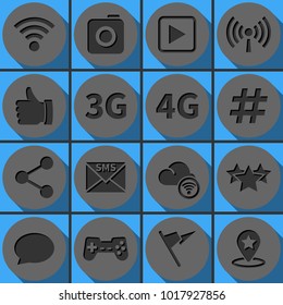 Set of social network vector icons. Round papercut pictogram with 3d effect.