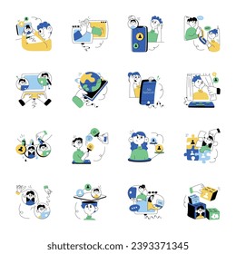 Set of Social Networking Hand Drawn Illustrations 

