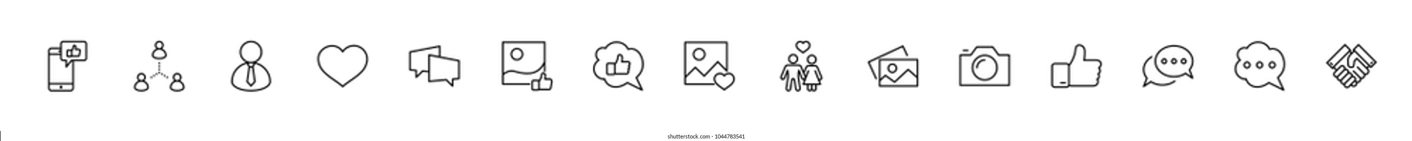 Set of Social Networks Related Vector Line Icons. Contains such Icons as Profile Page, Rating, Social Links and more. Editable Stroke. 32x32 Pixel Perfect.