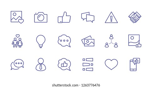 Set of Social Networks Related Vector Line Icons. Contains such Icons as Profile Page, Rating, Social Links and more. Editable Stroke. 32x32 Pixel Perfect.