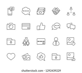 Set of Social Networks Related Vector Line Icons. Contains such Icons as Profile Page, Rating, Social Links and more. Editable Stroke. 32x32 Pixel Perfect.