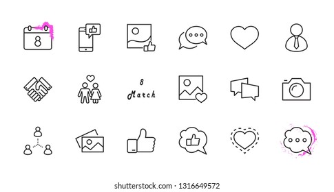 Set of Social Networks Related Vector Line Icons. Contains such Icons as Profile Page, Rating, Social Links and more. Editable Stroke. 32x32 Pixel Perfect.