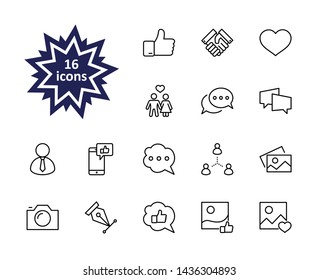 Set of Social Networks Related Vector Line Icons. Contains such Icons as Profile Page, Rating, Social Links and more. Editable Stroke. 32x32 Pixel Perfect.