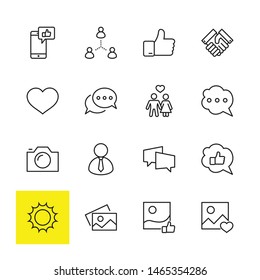 Set of Social Networks Related Vector Line Icons. Contains such Icons as Profile Page, Rating, Social Links and more. Editable Stroke. 32x32 Pixel Perfect.