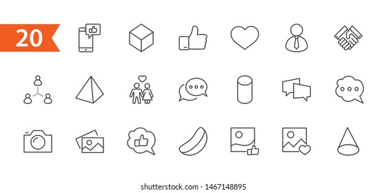 Set of Social Networks Related Vector Line Icons. Contains such Icons as Profile Page, Rating, Social Links and more. Editable Stroke. 32x32 Pixel Perfect.