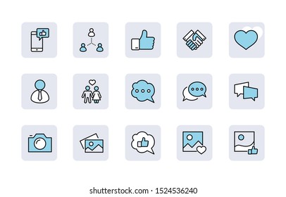 Set of Social Networks Related Vector Line Icons. Contains such Icons as Profile Page, Rating, Social Links and more. Editable Stroke. 32x32 Pixel Perfect.