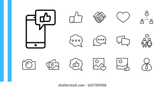 Set of Social Networks Related Vector Line Icons. Contains such Icons as Profile Page, Rating, Social Links and more. Editable Stroke. 32x32 Pixels