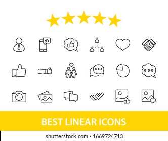 Set of Social Networks Related Vector Line Icons. Contains such Icons as Profile Page, Rating, Social Links and more. Editable Stroke. 32x32 Pixels