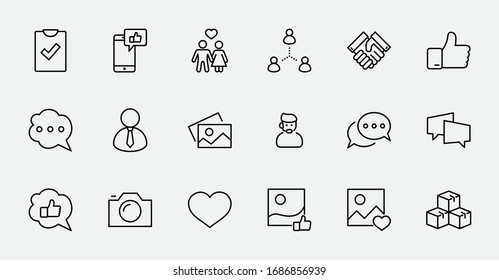 Set of Social Networks Related Vector Line Icons. Contains such Icons as Profile Page, Rating, Social Links and more. Editable Stroke. 32x32 Pixels