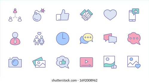 Set of Social Networks Related Vector Line Icons. Contains such Icons as Profile Page, Rating, Social Links and more. Editable Stroke. 32x32 Pixel Perfect.