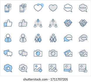 Set of Social Networks Related Vector Line Icons. Contains such Icons as Profile Page, Rating, Social Links and more. Editable Stroke. 32x32 Pixel Perfect.