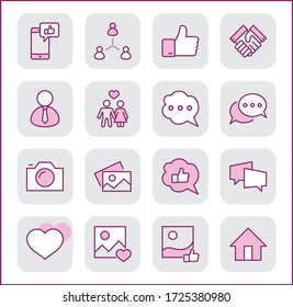 Set of Social Networks Related Vector Line Icons. Contains such Icons as Profile Page, Rating, Social Links and more. Editable Stroke. 32x32 Pixel Perfect.