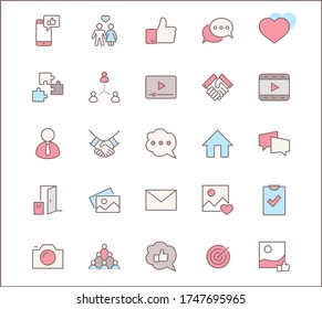 Set of Social Networks Related Vector Line Icons. Contains such Icons as Profile Page, Rating, Social Links and more. Editable Stroke. 32x32 Pixel Perfect.