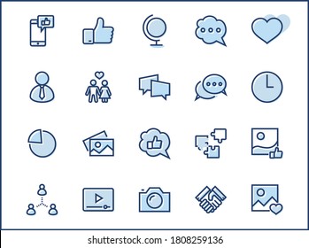 Set of Social Networks Related Vector Line Icons. Contains such Icons as Profile Page, Rating, Social Links and more. Editable Stroke. 32x32 Pixel Perfect.