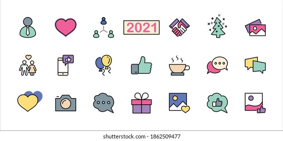 Set of Social Networks Related Vector Line Icons. Contains such Icons as Profile Page, Rating, Social Links and more. Editable Stroke. 
