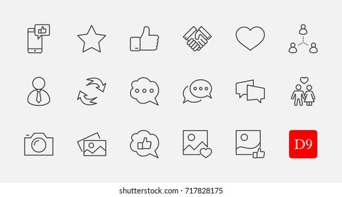 Set of Social Networks Related Vector Line Icons. Contains such Icons as Profile Page, Rating, Social Links and more. Editable Stroke. 32x32 Pixel Perfect.