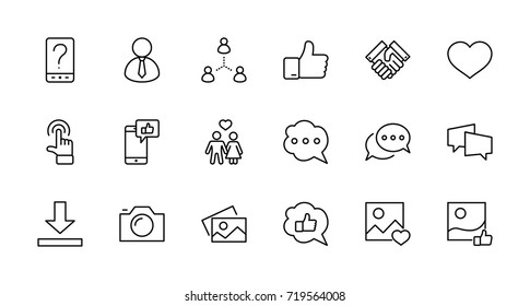 Set of Social Networks Related Vector Line Icons. Contains such Icons as Profile Page, Rating, Social Links and more. Editable Stroke. 32x32 Pixel Perfect.