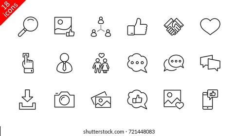 Set of Social Networks Related Vector Line Icons. Contains such Icons as Profile Page, Rating, Social Links and more. Editable Stroke. 32x32 Pixel Perfect.