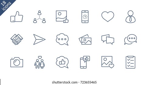 Set of Social Networks Related Vector Line Icons. Contains such Icons as Profile Page, Rating, Social Links and more. Editable Stroke. 32x32 Pixel Perfect.