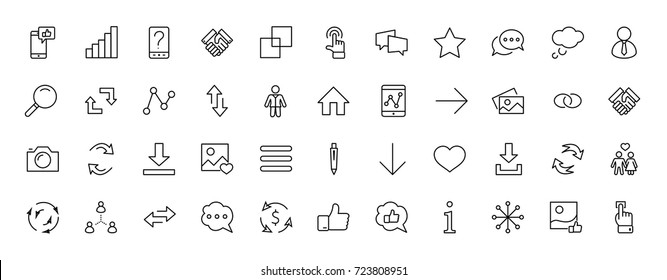 Set of Social Networks Related Vector Line Icons. Contains such Icons as Profile Page, Rating, Social Links and more. Editable Stroke. 32x32 Pixel Perfect.