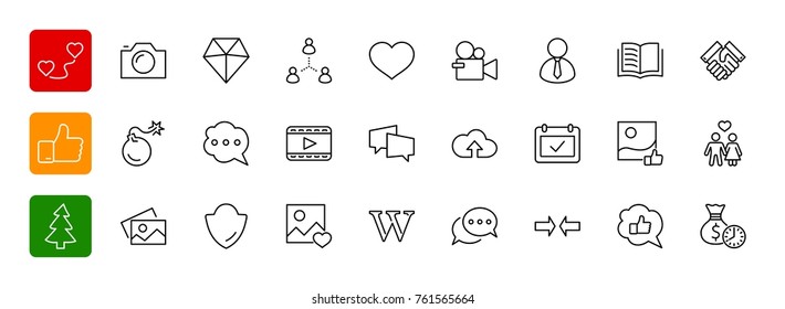 Set of Social Networks Related Vector Line Icons.  