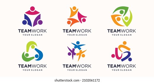 set of Social people Unity Together Teamwork Logo Icon Vector