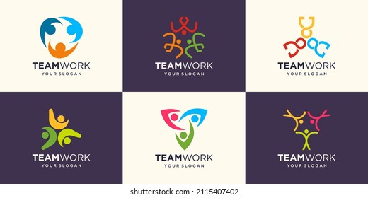Set of Social People Unity Together Teamwork Logo Icon Vector