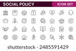 Set of Social Policy and Insuranceline icons. Outline icon collection related to education, insurance, law, goverment and more.