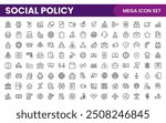 Set of Social Policy and Insuranceline icons. Outline icon collection related to education, insurance, law, goverment and more.