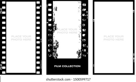 Conjunto de historias sociales filmstrips plantillas. Fondo del marco de película con espacio para el texto o la imagen. Diseño de efectos de rollo de cámara editable a la moda. Concepto de estilo de vida. Ilustración del vector