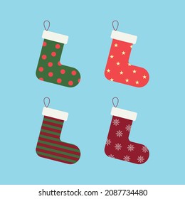 Set of socks for christmas. Vector Colorful illustration of new year socks for your projects. Decoration christmas fireplace icon. 