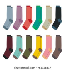 Set of socks in a different pattern. Flat vector illustration isolated on white background