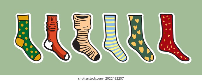 A set of socks with different prints. Vector illustration.