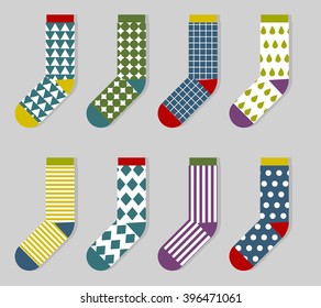 Set of  socks with geometric pattern. Vector flat ilustration.