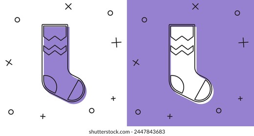 Set Socks icon isolated on white and purple background.  Vector