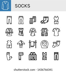 Set of socks icons such as Blouse, Jeans, Scarf, Socks, Clothes, Bathrobe, Clothes line, Baby girl , socks