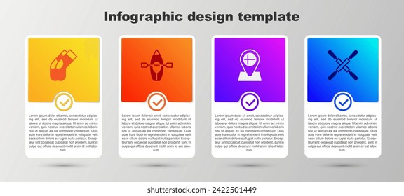 Set Socks, Kayak and paddle, Location flag Iceland and Oars or paddles boat. Business infographic template. Vector