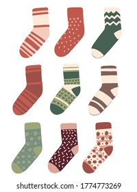 Set of socks with the original design flat vector illustration isolated on white background
