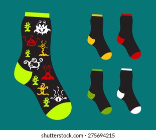 set of of socks patterned of monsters and pure