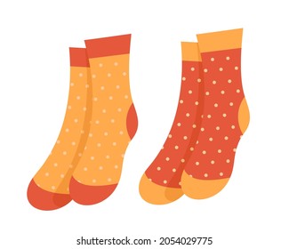 A Set Of Socks. Polka Dot Socks. Vector Autumn Picture.