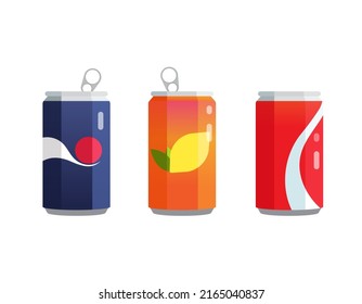 Está equipado con latas de aluminio Soda. Bebidas frescas. Ilustración vectorial en estilo plano aislado en fondo blanco