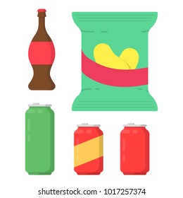 Set with soda, beer and crisps