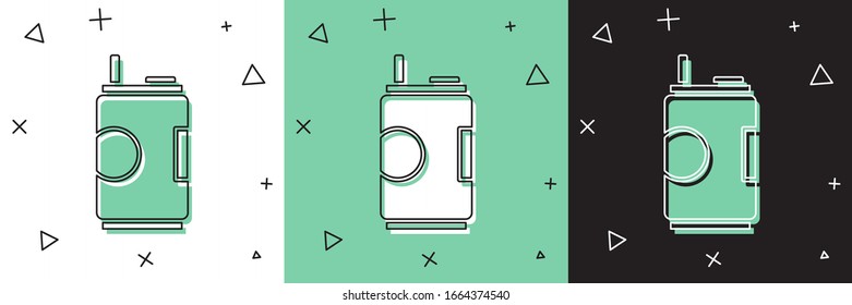 Set Soda can icon isolated on white and green, black background.  Vector Illustration