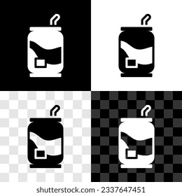 Set Soda can icon isolated on black and white, transparent background.  Vector